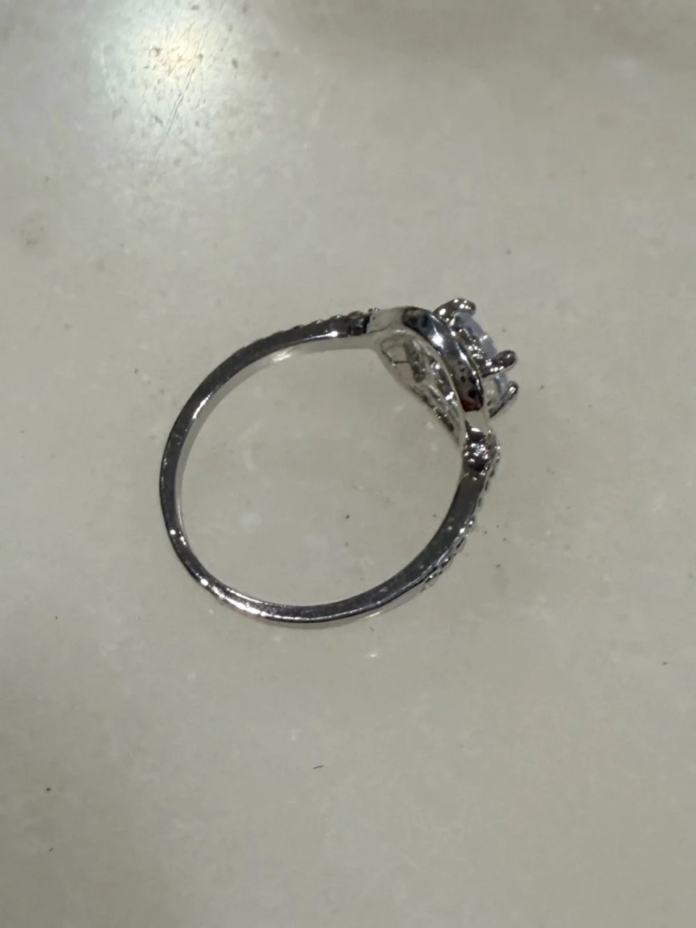 Artisan Silver-Tone Halo Oval Ring with Clear Center Stone Size 8